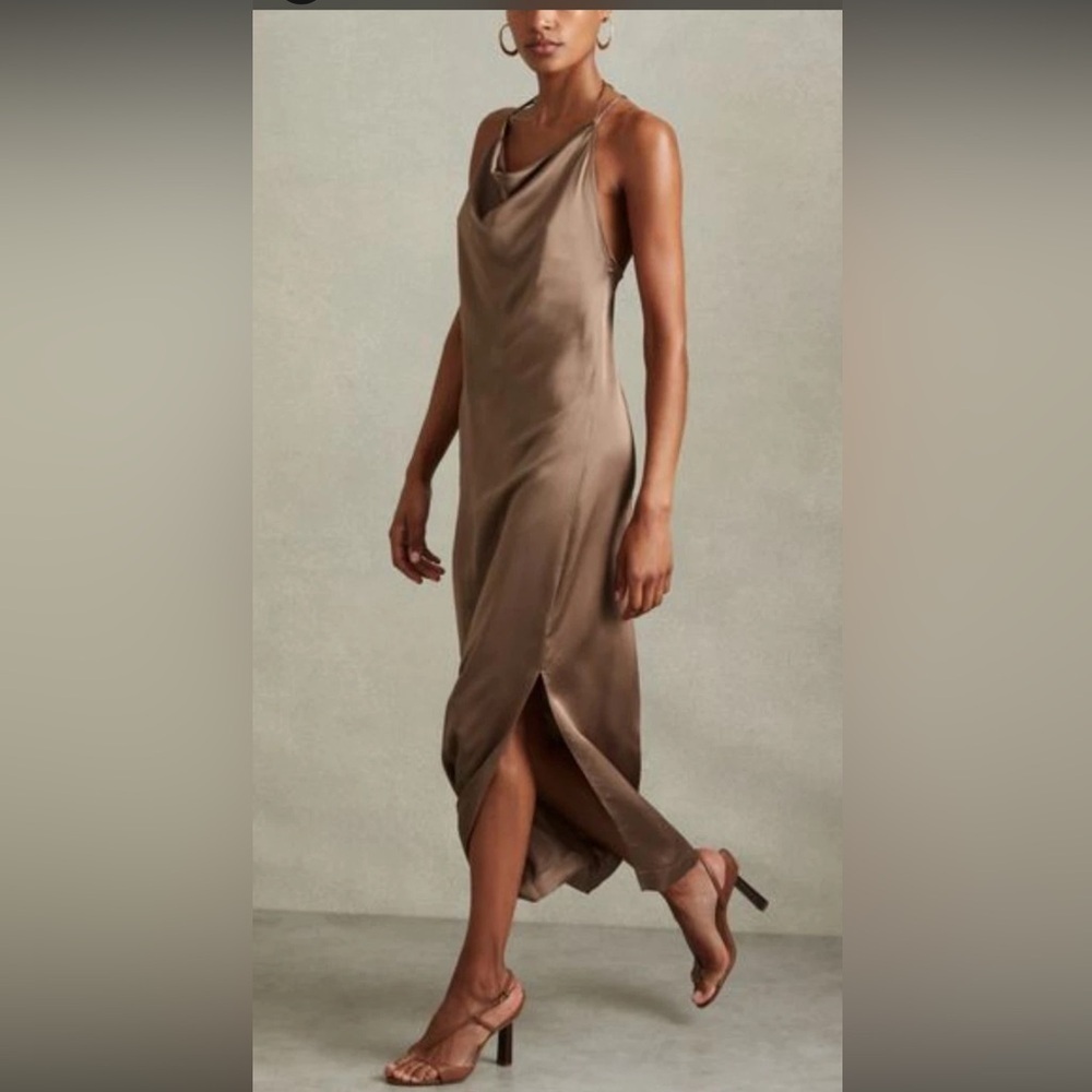 Reiss Lilah Slip Cowl Neck Midi Dress Mink Size 0